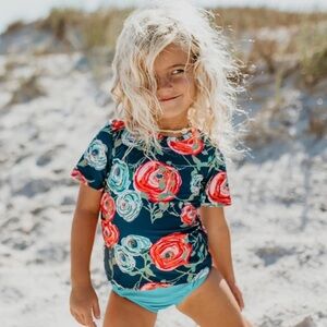 Oopsie Daisy Navy Rose Short Sleeve Rashguard Size 12 NEW